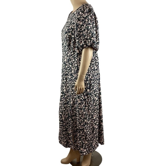 Old Navy Puff Sleeve Floral Maxi Dress Navy Pink Ditsy Print 4X - Picture 4 of 7